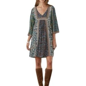 Sundance Sweet Whispers Dress Floral Mixed Print 3/4 Sleeve V-Neck Mini |Size S